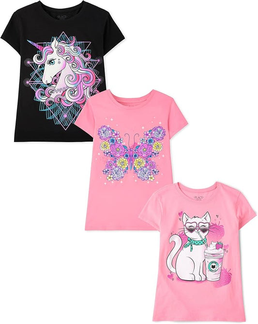 Atlantic Favorites Girls' Animal Short Sleeve Graphic T-Shirts, Multipack 9599