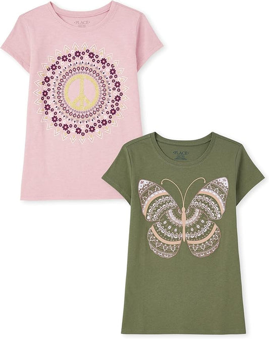 Atlantic Favorites Girls' Butterfly Short Sleeve Graphic T-Shirts, Multipack 1770