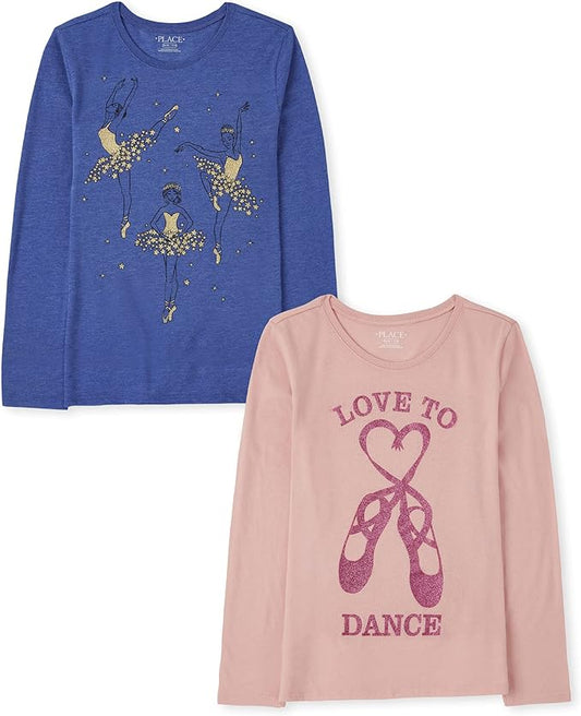 Atlantic Favorites Girls' Assorted Everyday Long Sleeve Graphic T-Shirts, Multipack 2494