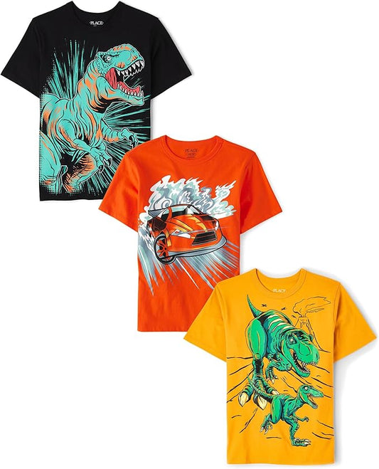 Atlantic Favorites Boys' Dino Short Sleeve Graphic T-Shirts, Multipack 2383