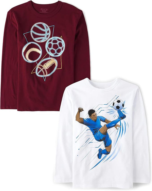 Atlantic Favorites Boys' Sports Long Sleeve Graphic T-Shirts,multipacks 1908