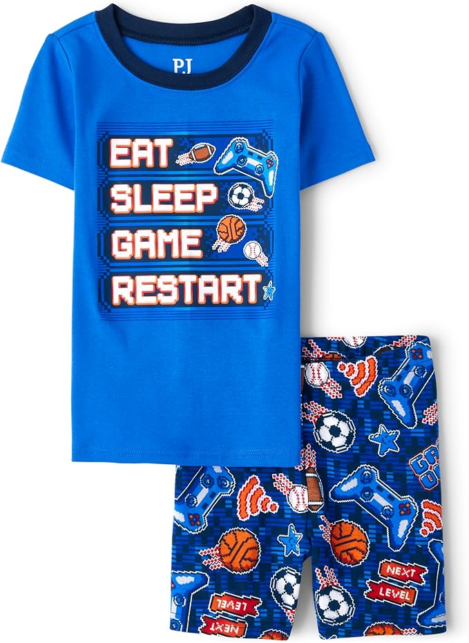 Atlantic Favorites Boys Sleeve Top and Shorts Snug Fit 100% Cotton 2 Piece Pajama Set 9034