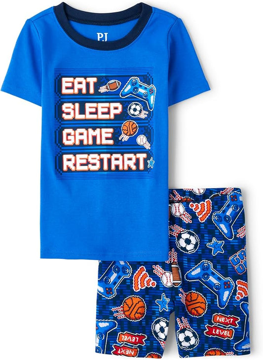 Atlantic Favorites Boys Sleeve Top and Shorts Snug Fit 100% Cotton 2 Piece Pajama Set 9034