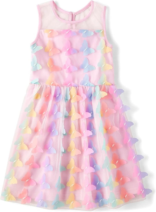 Atlantic Favorites,Girls,Sleeveless Dressy Dresses,Pink Butterfly Mesh,10 8082