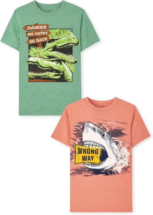 Atlantic Favorites Boys' Dino Short Sleeve Graphic T-Shirts, Multipack 8778
