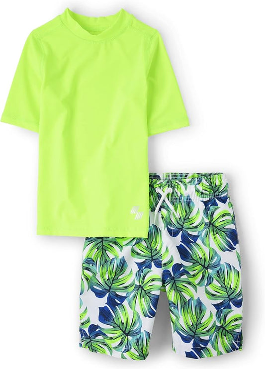 Atlantic Favorites Boys' Short Sleeve Rash Guard and Swim Trunk 2-Piece Set 1670