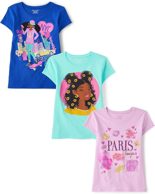 Atlantic Favorites Girls' Assorted Everyday Short Sleeve Graphic T-Shirts,multipacks 3884