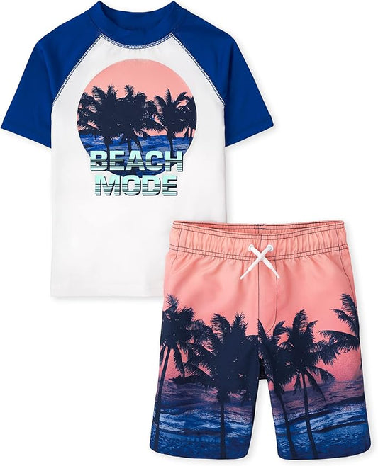 Atlantic Favorites Boys' Short Sleeve Rash Guard and Swim Trunk 2-Piece Set 5065