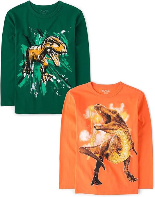 Atlantic Favorites Boys' Dino Long Sleeve Graphic T-Shirts,multipacks 4926
