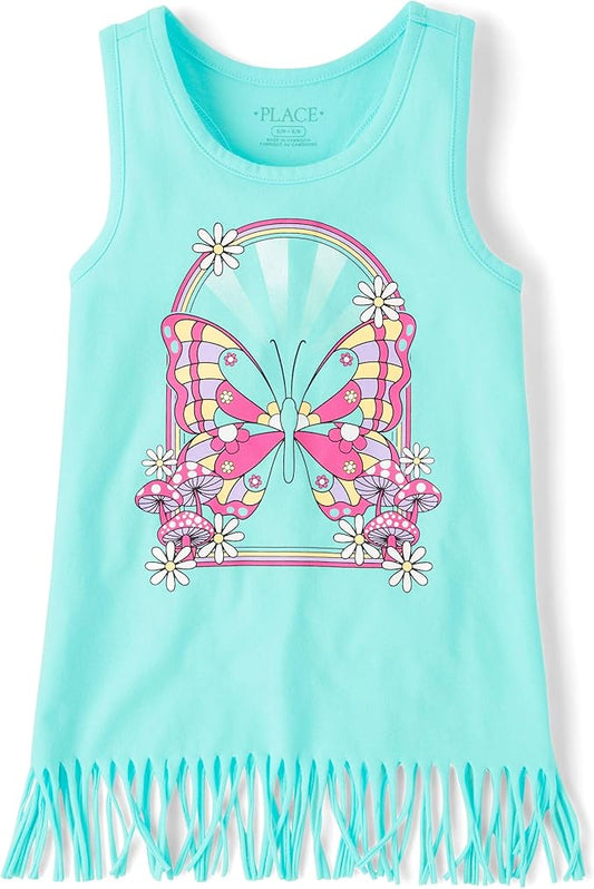 Atlantic Favorites Girls' Graphic Fringe Tank Tops 6788