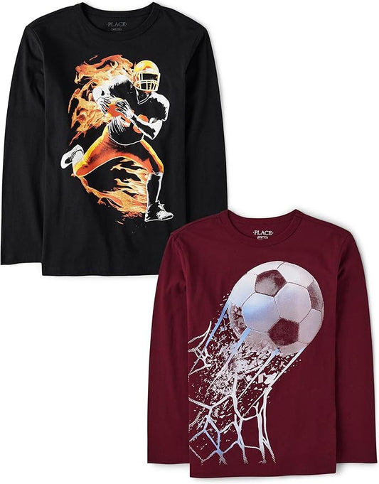 Atlantic Favorites Boys' Sports Long Sleeve Graphic T-Shirts,multipacks 9876