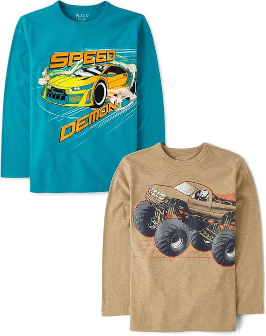 Atlantic Favorites Boys' Assorted Everyday Long Sleeve Graphic T-Shirts,multipacks 9576