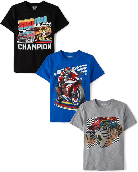 Atlantic Favorites Boys' Vehicle Short Sleeve Graphic T-Shirts, Multipack 4207
