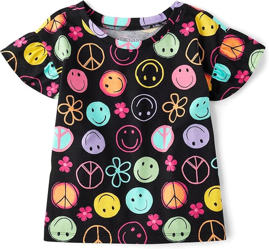 Atlantic Favorites Girls' Short Sleeve Ruffle Print Top 9952